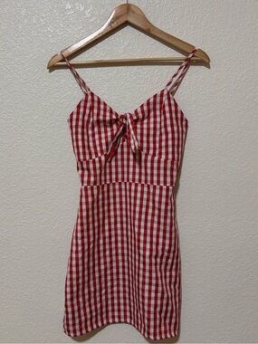 Red and White Gingham Button-Up Top